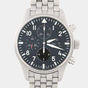 مملوكة مسبقًا ساعة يد رجالية آي دبليو سي بايلوت كرونوغراف IW377710 أوتوماتيكية ستانلس ستيل سوداء 43 مم