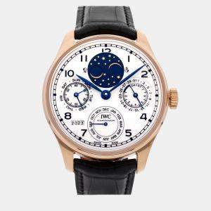 IWC White 18k Rose Gold Portugieser IW5034-05 Automatic Men's Wristwatch 44 mm