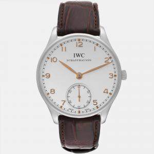 IWC Silver Stainless Steel Portuguese Manual Winding Men's Wristwatch 44 mm