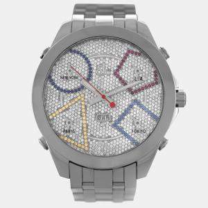 Pre Owned Jacob & Co Five Time Zone JC49SS Quartz Diamond Dial Stainless Steel Men's Wristwatch 47 mm