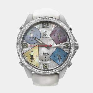 Pre Owned Jacob & Co Five Time Zone Quartz Mother of Pearl Dial Stainless Steel Men's Wristwatch 47 mm