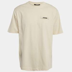 Jacquemus Cream Cotton Crew Neck Gros Grain T-Shirt XL