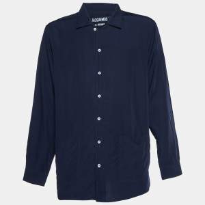 Jacquemus Navy Blue Poplin Etienne Camp Collar Shirt M