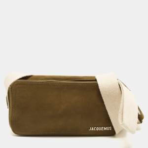 Pre Owned Jacquemus Le Cuerda Horizontal Army Green Nubuck Leather Messenger Bag