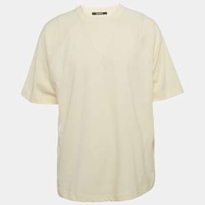 Jacquemus Cream Logo Print Cotton Raglan Sleeve T-Shirt L