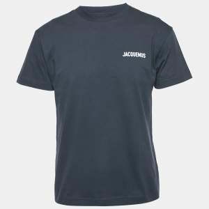 Jacquemus Navy Blue Logo Printed Cotton Crewneck T-Shirt S    