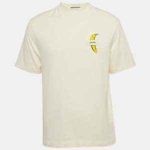 Pre Owned Jacquemus Off-White Cotton Banana Patch Detail Crew Neck T-Shirt XS