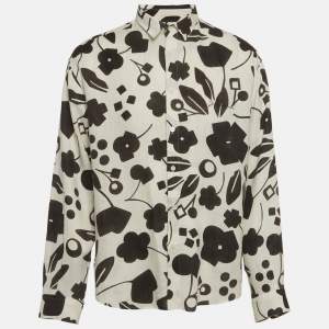 مملوكة مسبقًا قميص جاكيموس قماش الكتان أبيض/أسود مقاس كبير جدًا سيمون