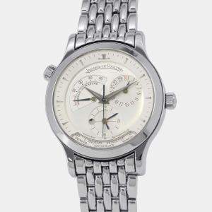 Jaeger LeCoultre Silver Stainless Steel Master Geographic Q1428120 Automatic Men's Wristwatch 38 mm 