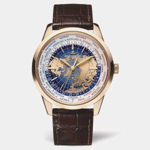 Jaeger LeCoultre Blue 18k Rose Gold Geophysic Universal Time Q8102520 Automatic Men's Wristwatch 41.9 mm