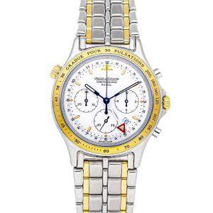 Jaeger LeCoultre White 18K Yellow Gold And Stainless Steel Heraion Chronograph QA116501 Men's Wristwatch 36 MM