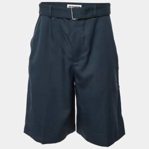 Pre Owned Jil Sander Teal Green Gabardine Belted Shorts M