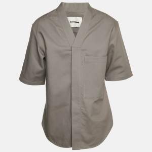 Jil Sander Grey Cotton Kimono Collar Shirt L