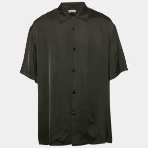 Jil Sander Black Satin Button Front Half Sleeve Shirt XL
