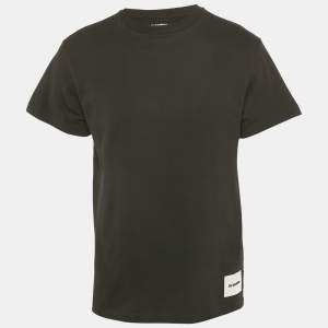 Pre Owned Jil Sander Black Cotton Logo Pack Crewneck T-Shirt L