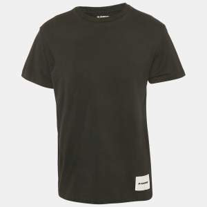 Pre Owned Jil Sander Black Cotton Logo Pack Crewneck T-Shirt L