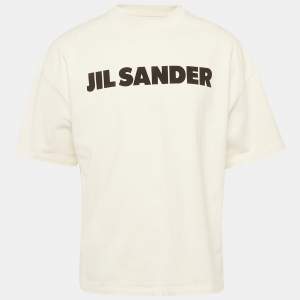 Pre Owned Jil Sander White Logo Print Jersey Crewneck T-Shirt M