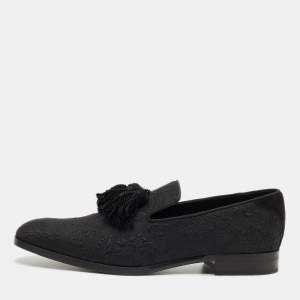 Pre Owned Jimmy Choo Black Fabric Foxley Tassel Loafers Size 46