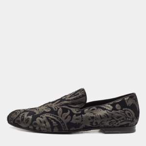 Jimmy Choo Navy Blue/Grey Embossed Calf Hair Slip On Loafers Size 42