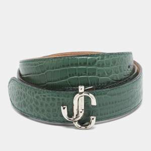 Jimmy Choo Green Croc Embossed Leather JC Logo Belt 90CM