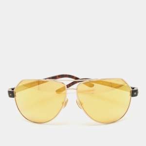 Pre Owned Jimmy Choo Yellow/Brown Studded Mirrored Aviator Sunglasses