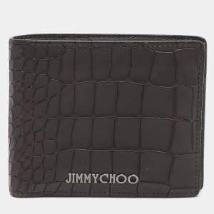 Pre Owned Jimmy Choo Brown Croc Embossed Leather Bifold Wallet