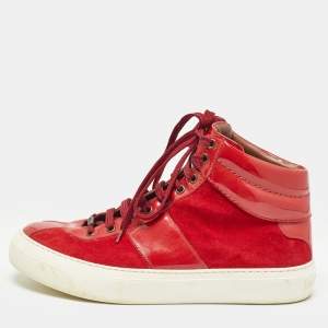 Jimmy Choo Red Suede and Patent High Top Sneakers Size 42.5