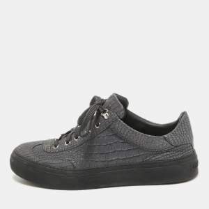 Jimmy Choo Grey Croc Embossed Leather Lace Up Sneakers Size  44.5