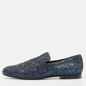 Jimmy Choo Blue Glitter Slip On Loafers Size 42