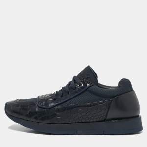 Jimmy Choo Navy Blue Canvas and Croc Embossed Leather Jett Sneakers Size 41.5