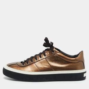 Jimmy Choo Gold Leather Belgravia Low Top Sneakers Size 42