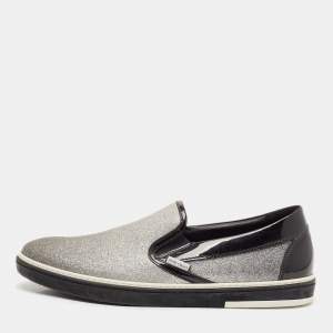 Jimmy Choo Black/Silver Patent Leather and Glitter Slip On Sneakers Size 44