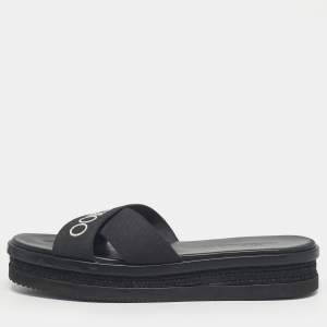 Pre Owned Jimmy Choo Black Canvas Crisscross Platform Flat Sandals Size 43