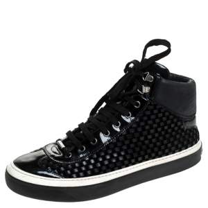 Jimmy Choo Black Woven Leather Argyle High Top Sneakers Size 42