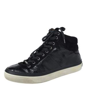 Jimmy Choo Black Suede And Python Embossed Leather High Top Sneakers Size 42
