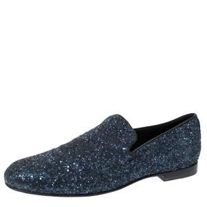 Jimmy Choo Blue Glitter Devour Smoking Slippers Size 42