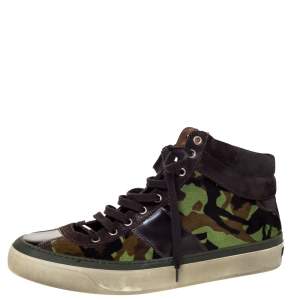 Jimmy Choo Camouflage Printed Pony Hair Belgravia High Top Sneakers Size 44