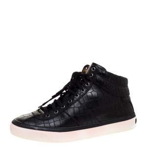 Jimmy Choo Black Croc Embossed Leather Belgravia High Top Sneakers Size 44