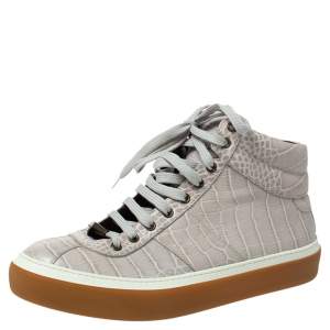 Jimmy Choo Grey Croc Embossed Leather High Top Sneakers Size 43