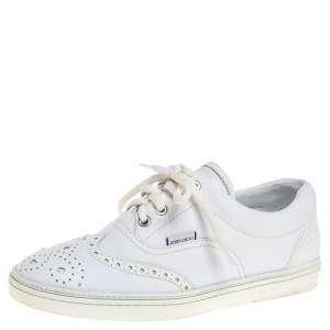 Jimmy Choo White Brogue Leather Brian Sneakers Size 40.5