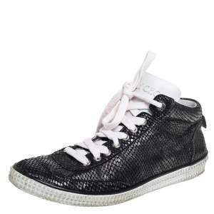 Jimmy Choo Metallic Black Python Embossed Leather High Top Sneakers Size 43