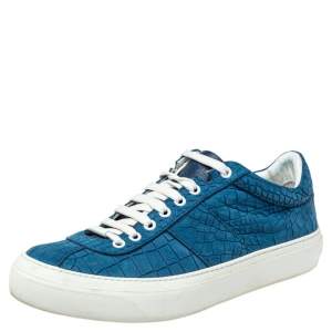 Jimmy Choo Blue Croc Embossed Leather Low Top  Sneakers Size 42