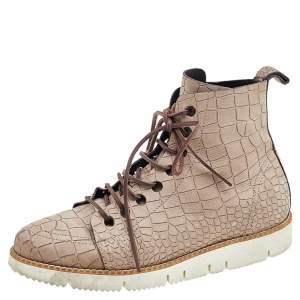 Jimmy Choo Grey Crocodile Embossed Leather High Top Sneakers Size 40