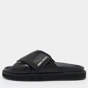 Jimmy Choo Black Leather Joel Slide Sandals Size 39