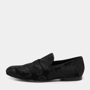 Jimmy Choo Black Jacquard Fabric and Tweed Smoking Slippers Size 41