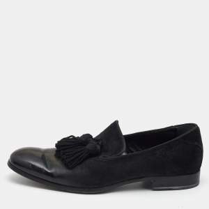 Jimmy Choo Black Suede and Leather Foxley Tassel Loafers Size 42