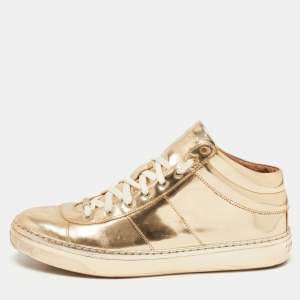 Jimmy Choo Metallic Gold Leather Belgravia  High Top Sneakers Size 41