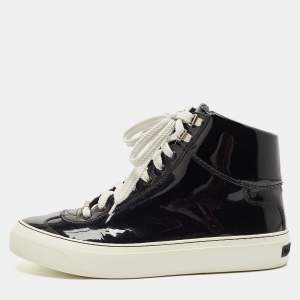 Jimmy Choo Black Patent Leather High Top Sneakers Size 41