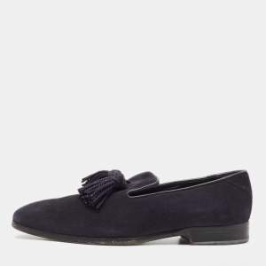 Jimmy Choo Navy Blue Suede Foxley Smoking Slippers Size 41