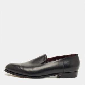 Pre Owned J.M.Weston Black Leather Slip On Smoking Slippers Size 46